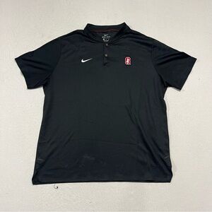 Nike Men Black Standford Tee Shirt 3 Button Dri Fit Size XL